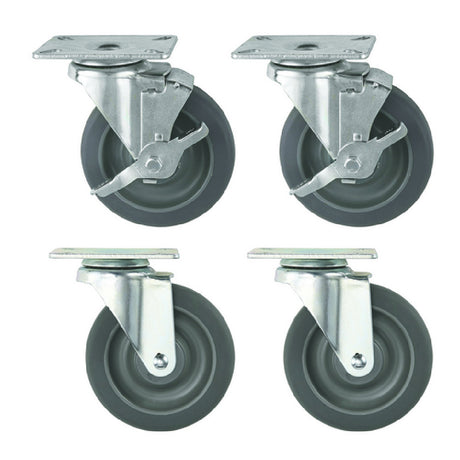 Hubert 195989 - Kratos Caster Set, (4) 5" Dia. Swivel Plate With Two Brakes, Direct Replacement Part