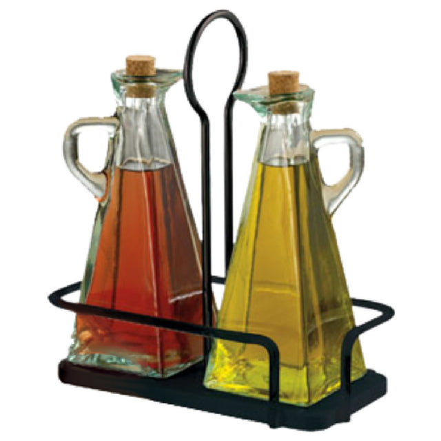 Tablecraft 617NBK Marbella™ Oil & Vinegar Set 3-piece Includes: (1) Black Powder Coated Metal Rack (617RBK) (hand Wash Only)