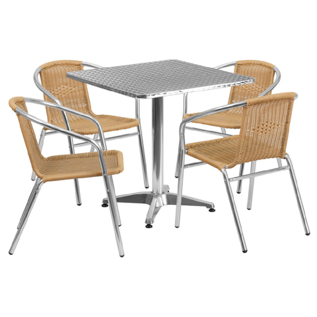 Flash Furniture TLH-ALUM-28SQ-020BGECHR4-GG Table & Chair Set Includes (1) 27-1/2"W X 27-1/2"D X 27-1/2"H Table