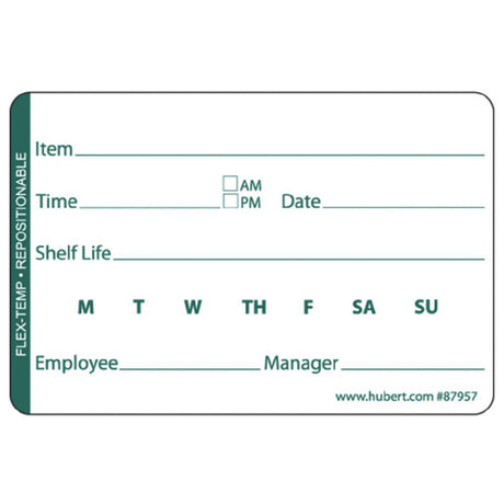 Hubert 87957 - Flex-Temp Shelf Life Label, 3" X 2", Rectangular