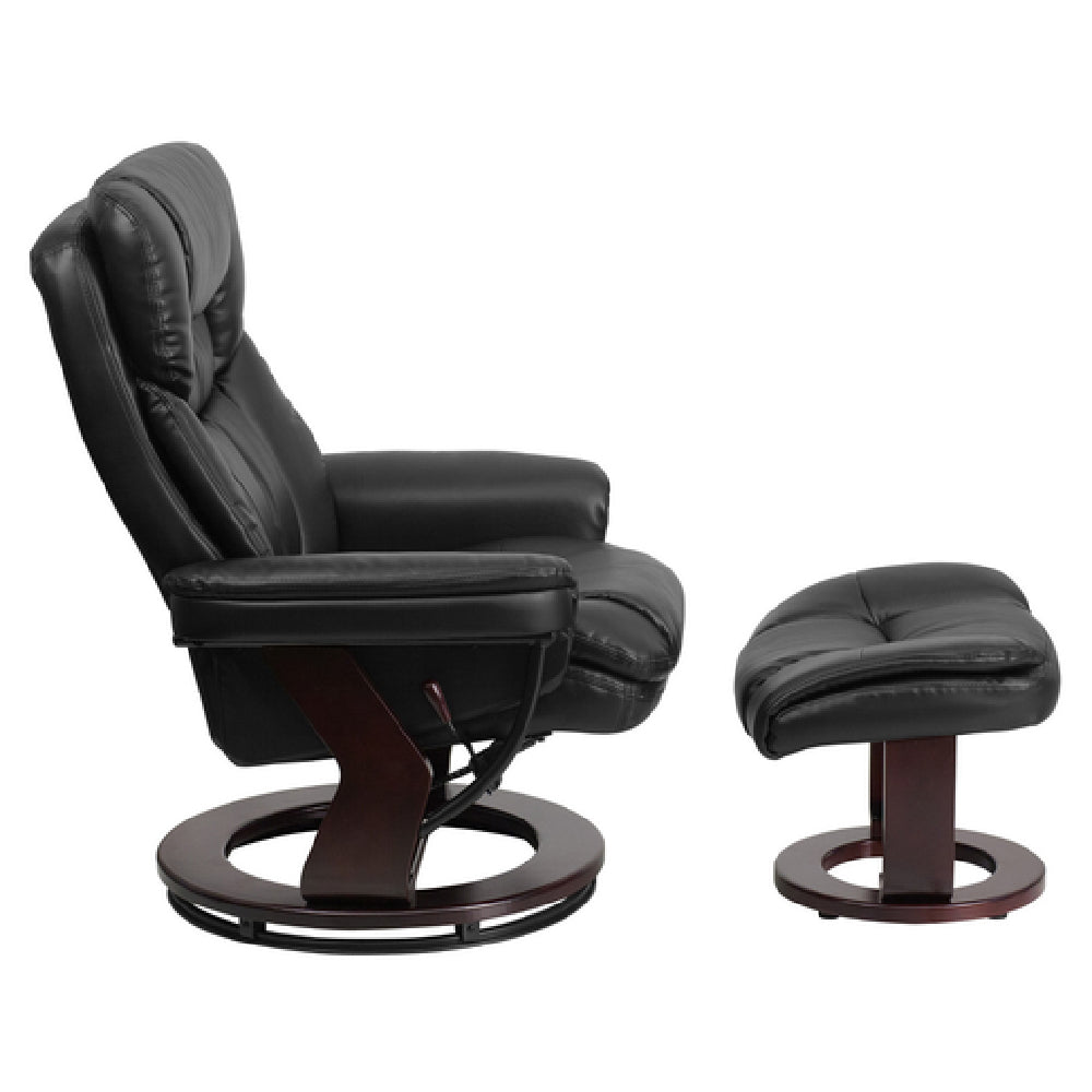 Flash Furniture Allie LeatherSoft Upholstered Recliner with Footrest, Arms, and Headrest, Padded Swivel Recliner Chair and Ottoman Set, Black - Thumbnail 3