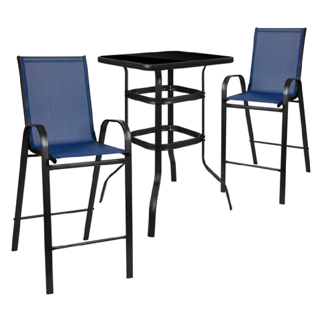 Flash Furniture TLH-073H092H-NV-GG Outdoor Dining Set 2-person Bistro Set (1) Glass Bar Table