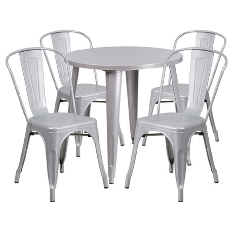 Flash Furniture CH-51090TH-4-18CAFE-SIL-GG Table And Chair Set Includes (1) 30" Dia. X 29-1/2"H Table