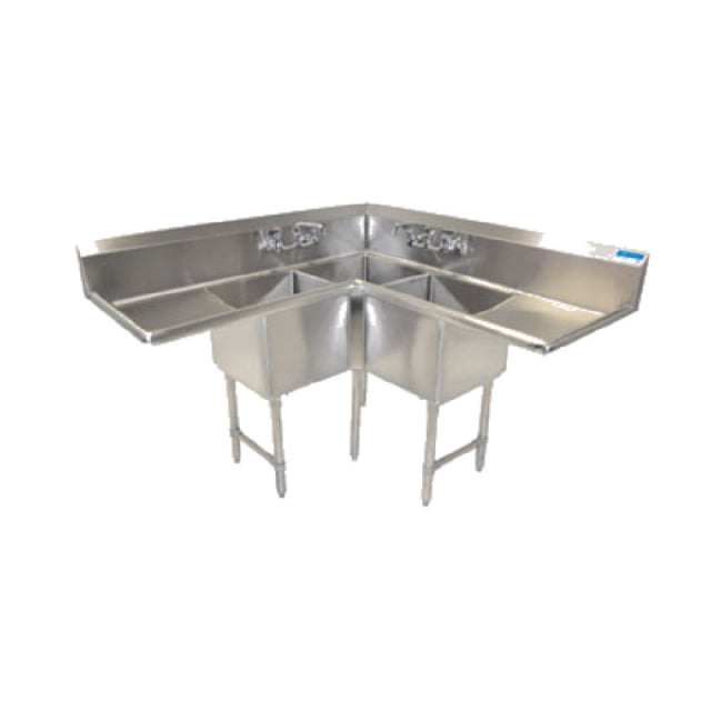 BK Resources BKCS-3-24-14-24T Corner Sink Three Compartment 75"W X 75"D X 43-1/2"H Overall Size