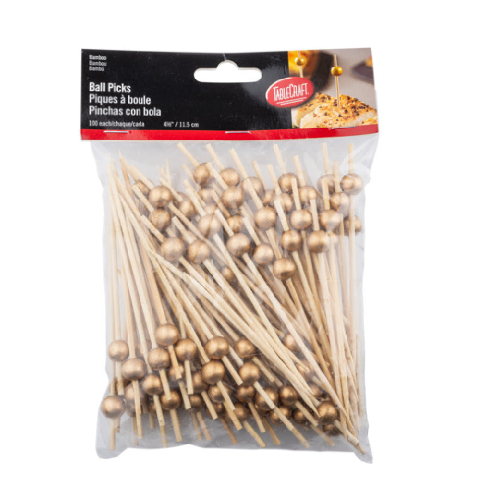 Tablecraft 12583 Ball Picks 0.4375" X 0.4375" X 4.5" Bamboo (pack Of 100)