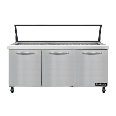 Continental Refrigerator SW72N30M-HGL Mighty Top Sandwich Unit With Hinged Glass Lid