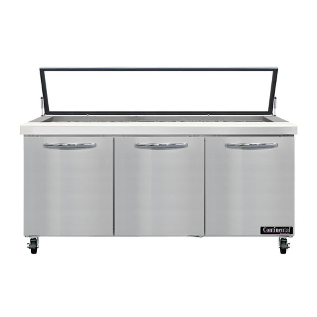 Continental Refrigerator SW72N30M-HGL Mighty Top Sandwich Unit With Hinged Glass Lid