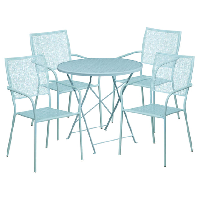 Flash Furniture CO-30RDF-02CHR4-SKY-GG Patio Table Set Includes (1) Folding Table: 30" Dia. X 28"H