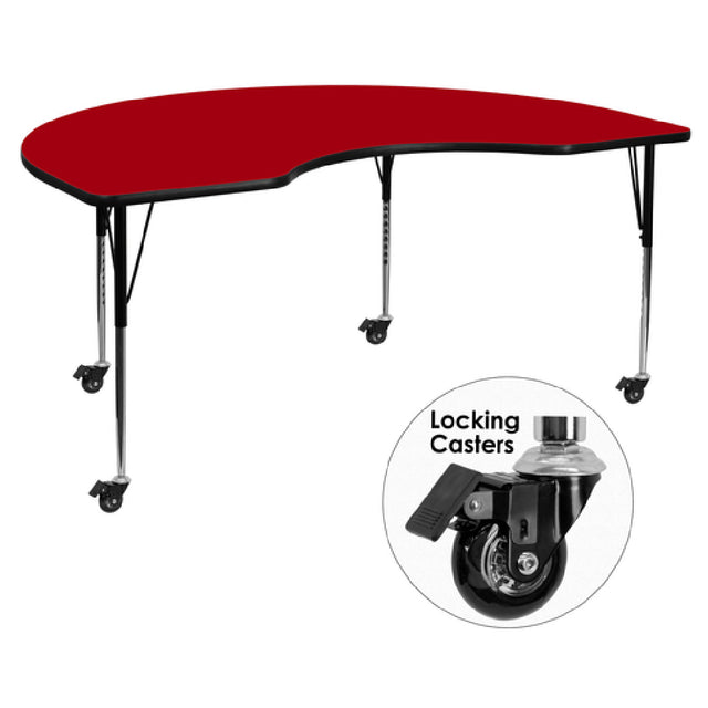 Flash Furniture XU-A4896-KIDNY-RED-T-A-CAS-GG Activity Table 96"W X 48"D X 22-1/4" To 30-2/5" Adjustable Height