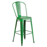 Flash Furniture ET-3534-30-GN-GG Bar Stool 500 Lb. Weight Capacity Curved Back With Vertical Slat