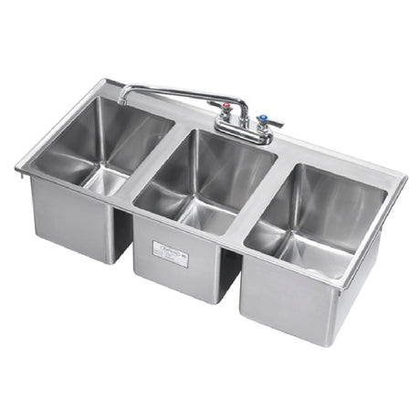 Krowne HS-3819 Drop-In Sink Three-compartment 36"W X 18"D X 10"H OA