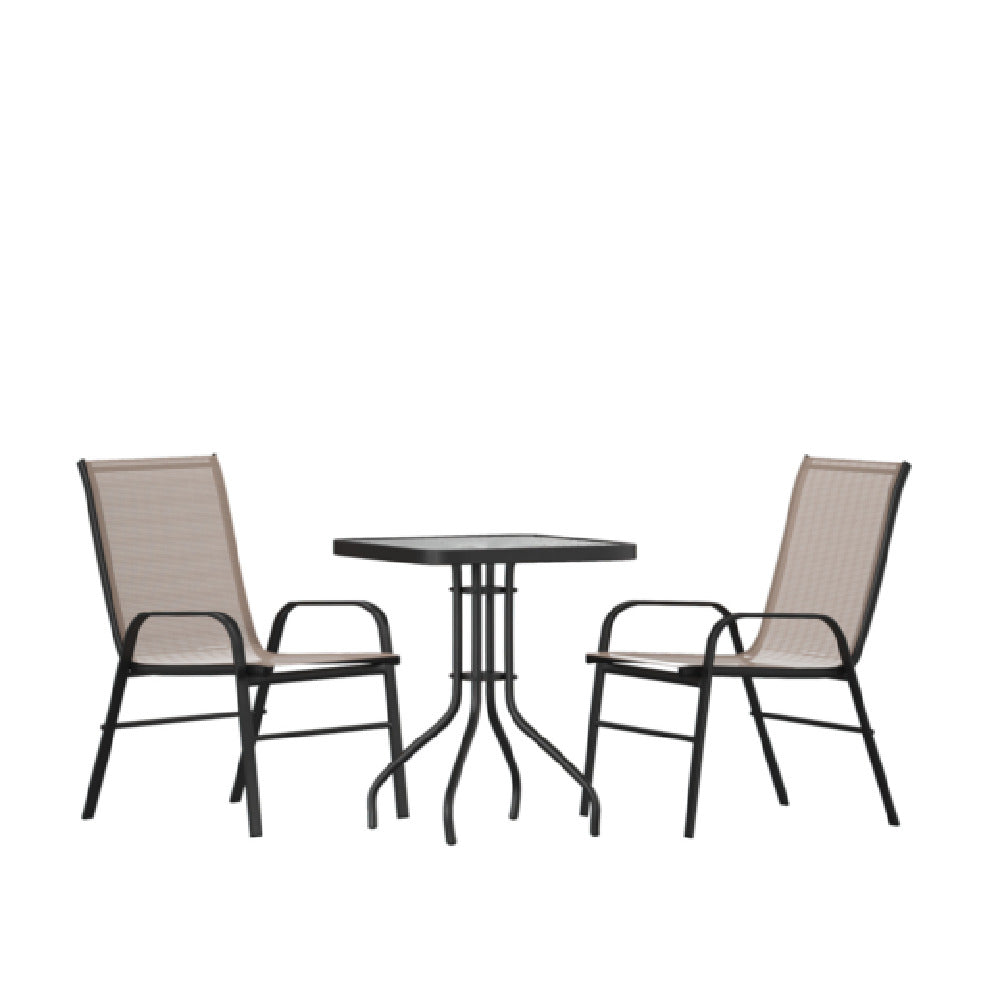 Flash Furniture TLH-073A1303C-BN-GG Brazos 3 Piece Outdoor Patio Dining Set 23.5" Square Tempered Glass Patio Table