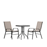 Flash Furniture TLH-073A1303C-BN-GG Brazos 3 Piece Outdoor Patio Dining Set 23.5" Square Tempered Glass Patio Table