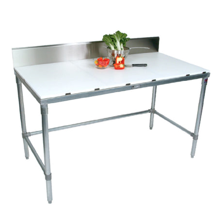 John Boos M027A Cutting Table 108"W X 24"D X 41"H Overall Size 3/4" Reversible Poly Top With 6" Stainless Steel Removable Backsplash