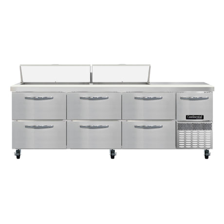 Continental Refrigerator RA93N18-D Refrigerated Base Sandwich Unit 93"W 300 Series Stainless Steel Top With (18) 1/6 Size X 4" Deep Pans