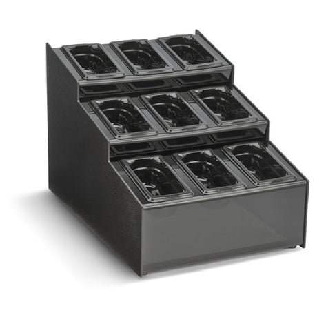 Vollrath CTCPAN9-9 Countertop Condiment Organizer 15-1/2"W X 22"D X 14-5/8"H Accommodates (9) 1/9 Size Plastic Pans (9 Black Pans Included) Black ABS