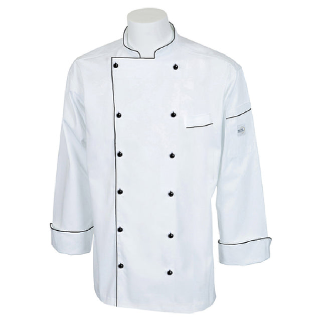 Mercer Culinary M62090WBS Renaissance Men's Jacket Traditional Neck (12) Push Through Black Buttons