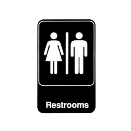 Vollrath 5617 Restrooms Sign 6" X 9" White On Black