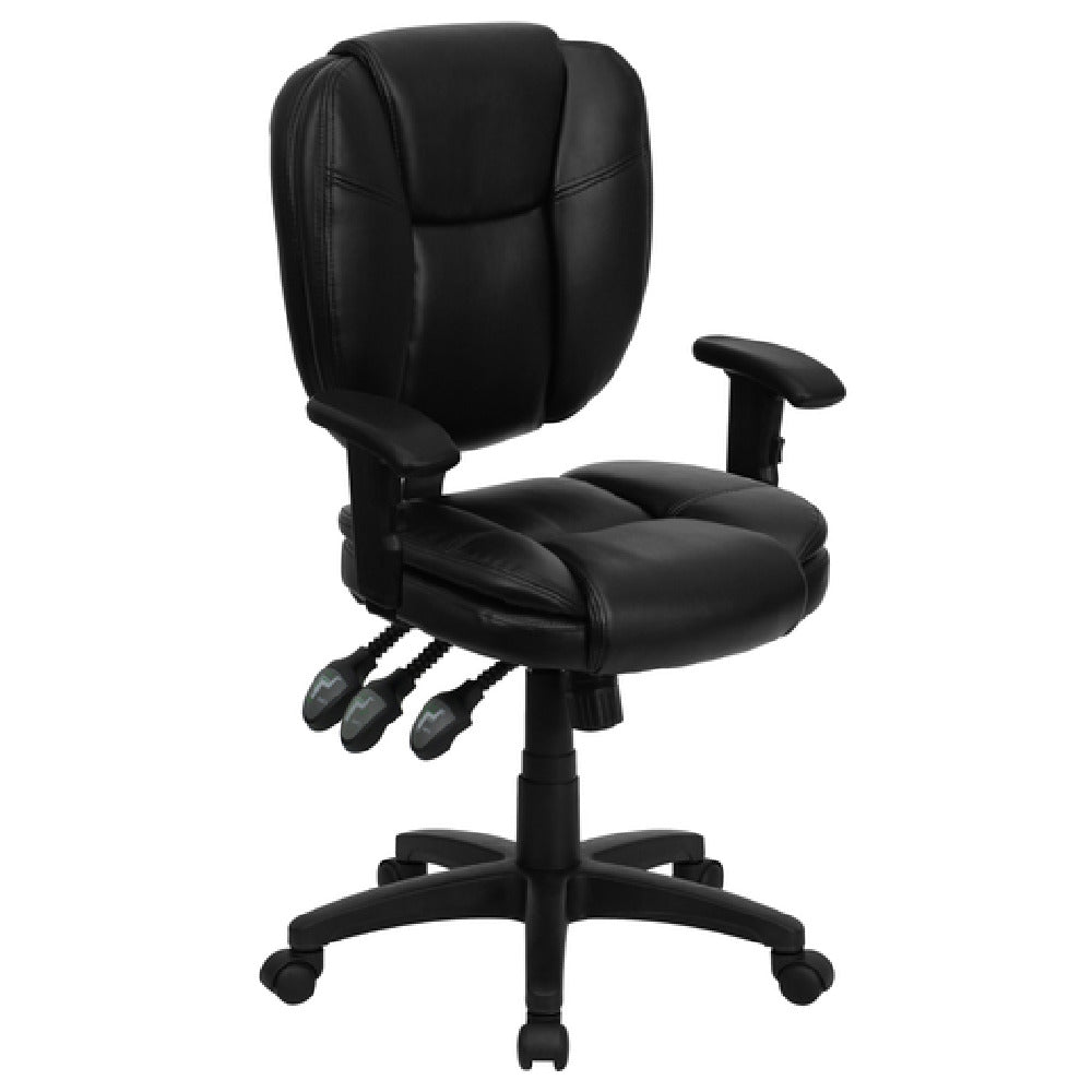 Flash Furniture GO-930F-BK-LEA-ARMS-GG Ergonomic Swivel Task Chair 35" To 41" Adjustable Height