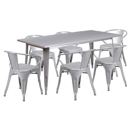 Flash Furniture ET-CT005-6-70-SIL-GG Table And Chair Set Includes (1) 63"W X 31-1/2"D X 29-1/2"H Table