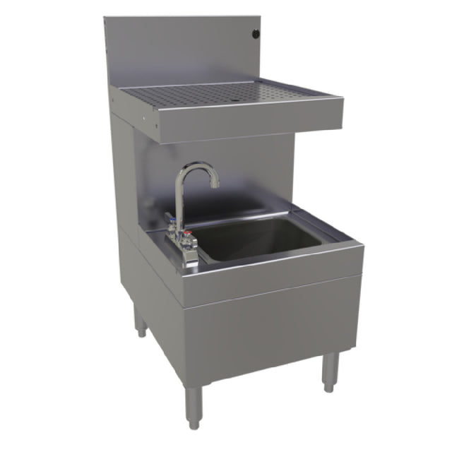 Glastender SWB-18-DB Underbar Wet Waste Sink 18"W X 24"D Drainboard Top With Recessed Drop Down Sink Compartment