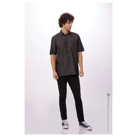 Chef Works SKS002-BLK-4XL Men's Detroit Shirt Hybrid Style Short Sleeves