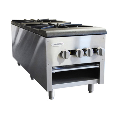 Serv-Ware SSSP-2 - Serv-Ware - Gas Cooking - Double Stock Pot Stove - Natural Gas - Dimensions: 18" W X 49.3" D X 20.4" H - BTU/H: 110,000 (NG) / 85,000 (LP) Per Burner - # Of Burners: 2 - Gas Line: 3/4 - W.C. For Natural Gas: 4 In. - W.C. For LP: 10 In. - Warranty: 1 Year