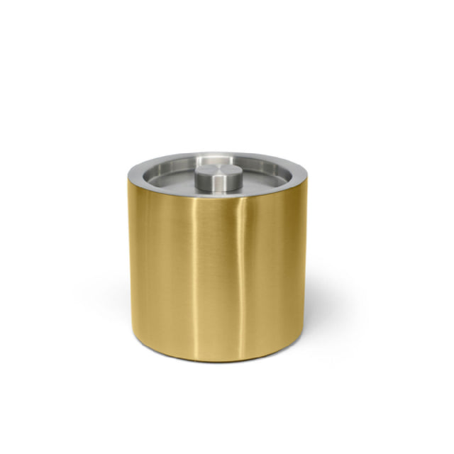 FOH RIB031GOS21 3qt Round Brushed Stainless Ice Bucket Matte Brass With Brushed Stainless Lid