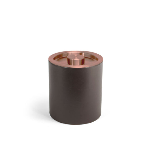 FOH RIB076BRL21 2qt Round London Ice Bucket Brown With Rose Gold Lid Includes One RIB014BRL21-BTM 2qt Round London Ice Bucket Base Brown