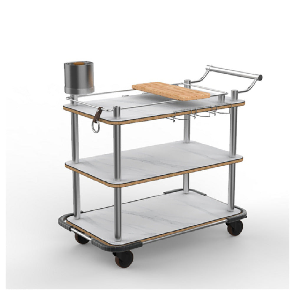 Steelite MGCRNX17CSXX Mogogo Rollin Cheese Plate And Wine Cart With Ss Handle White Carrera Stainless Steel