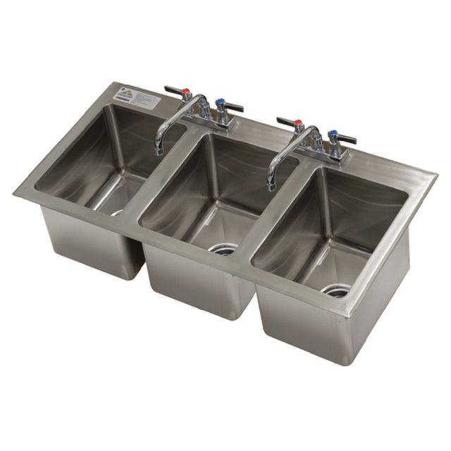 Advance Tabco DI-3-10-EC-X Special Value Drop-In Sink 3-compartment 10" Wide X 14" Front-to-back X 10" Deep Each/bowl