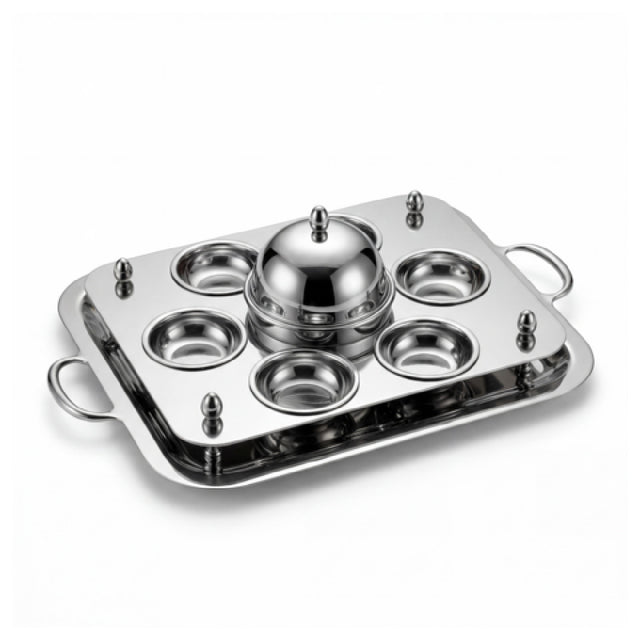 Steelite 5370S584 - CAVIAR SERVING SET WITH 6 BOWLS STAINLESS STEEL, 15.5" X 10.5" X 2.5"