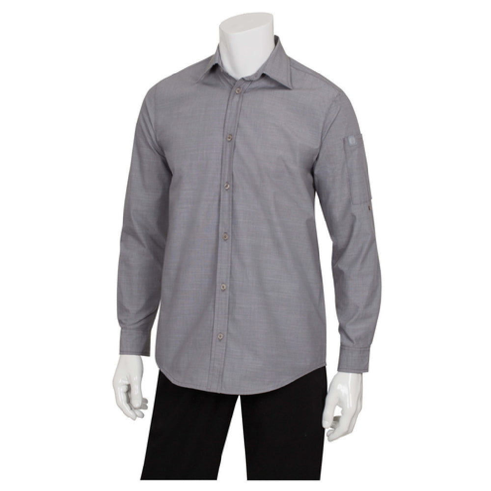 Chef Works SLMCH005-GRY-4XL Men's Chambray Dress Shirt Roll-up Long Sleeves With Button Tab