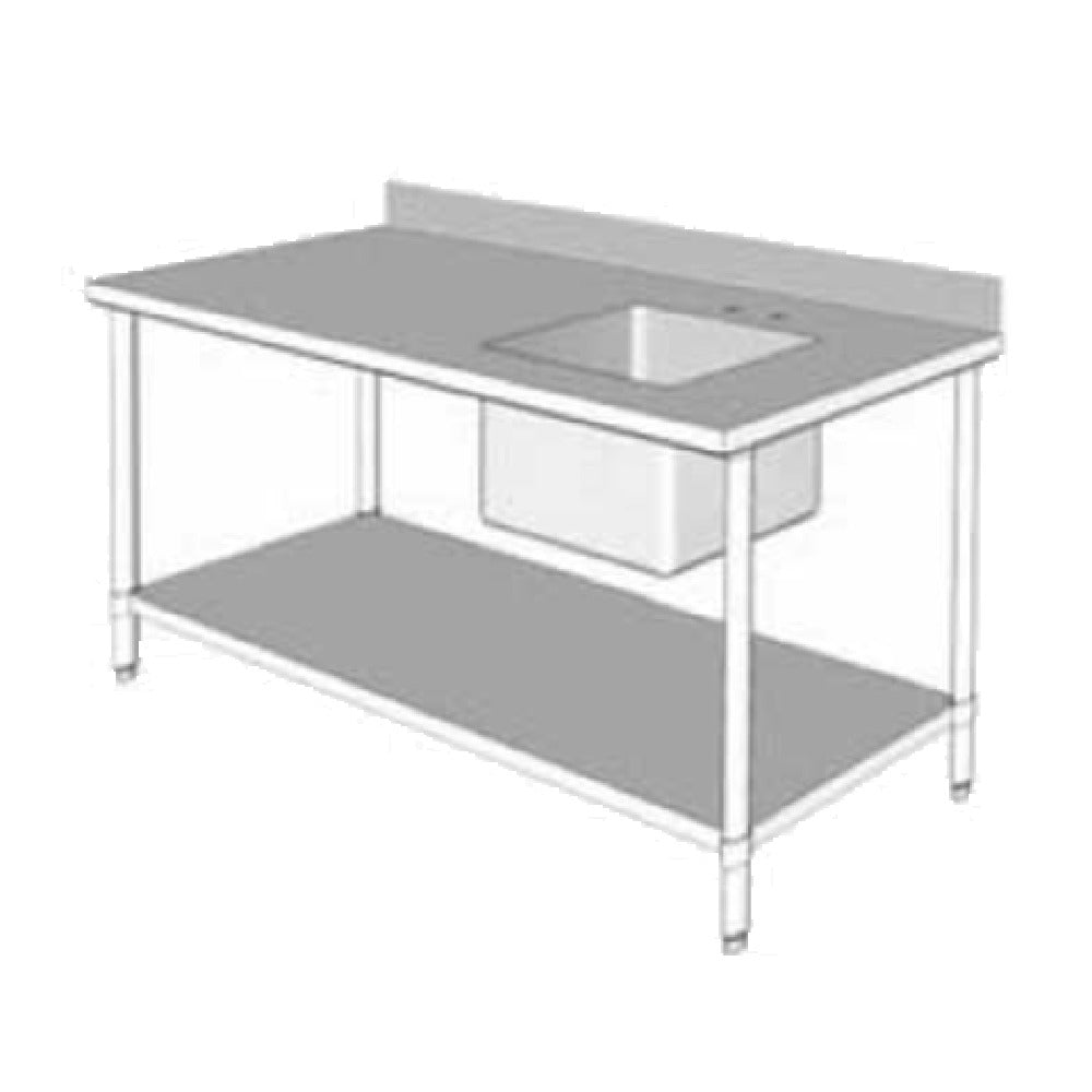 GSW USA WT-PS3060R Work Table With Prep Sink 60"W X 30"D X 35"H 16 Gauge Polished Stainless Steel Top