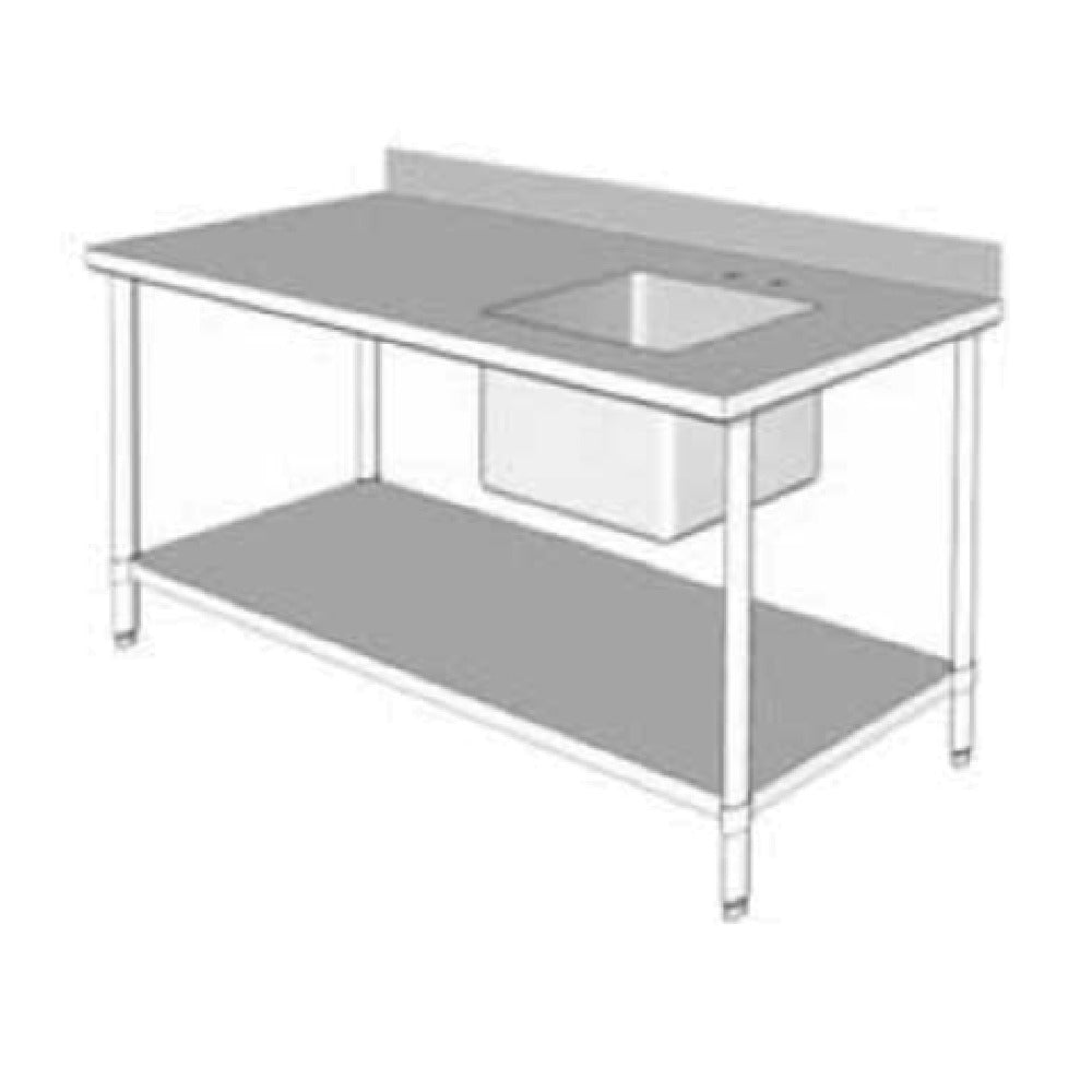 GSW USA WT-PS3048R Work Table With Prep Sink 48"W X 30"D X 35"H 16 Gauge Polished Stainless Steel Top