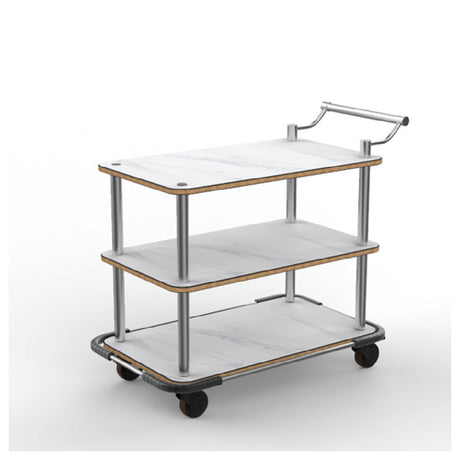 Steelite MGCRNX11CSXX Mogogo Rollin Service Cart With Leather Handle And Heavy Duty Bumper White Carrera Stainless Steel