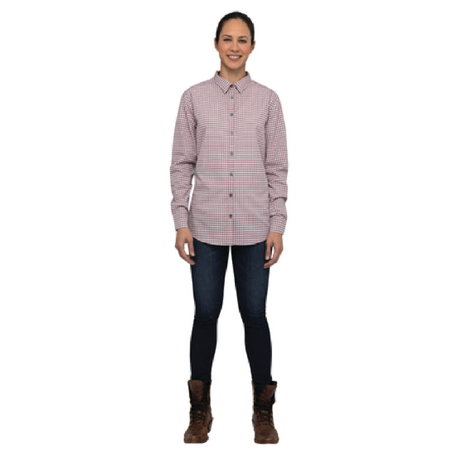 Chef Works SHC05W-CHP-XS Women's Gingham Shirt Long Sleeves Contrast Fabric On Inner Sleeve Band