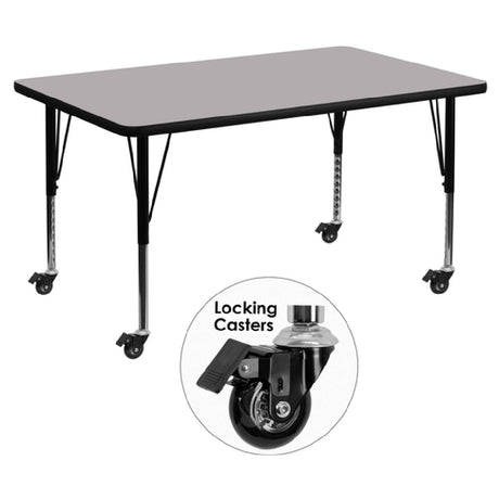 Flash Furniture XU-A3672-REC-GY-T-P-CAS-GG Activity Table 72"W X 36"D X 17-2/5" To 25-2/5" Adjustable Height