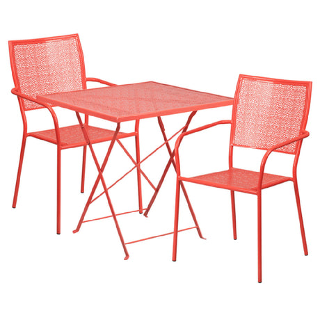 Flash Furniture CO-28SQF-02CHR2-RED-GG Patio Table Set Includes (1) Folding Table: 28"W X 28"D X 28-1/4"H