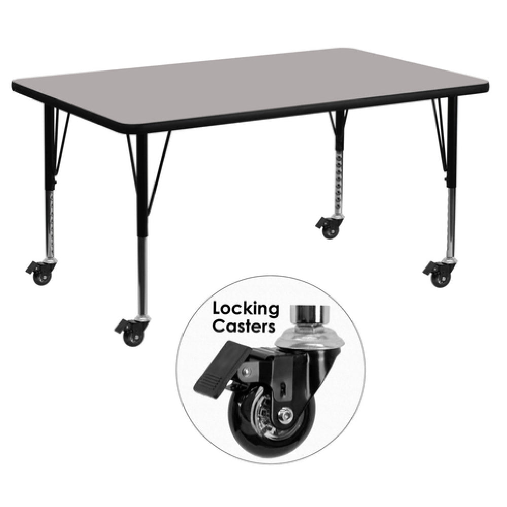 Flash Furniture XU-A3060-REC-GY-H-P-CAS-GG Activity Table 60"W X 30"D X 17-1/2" To 25-1/2" Adjustable Height