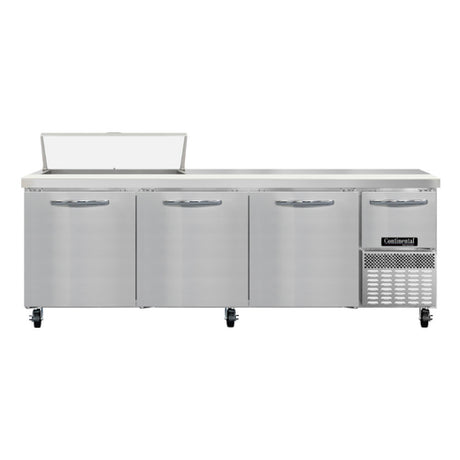 Continental Refrigerator RA93N10 Refrigerated Base Sandwich Unit 93"W 300 Series Stainless Steel Top With (10) 1/6 Size X 4" Deep Pans