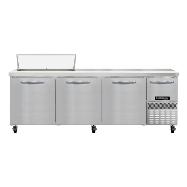 Continental Refrigerator RA93N10 Refrigerated Base Sandwich Unit 93"W 300 Series Stainless Steel Top With (10) 1/6 Size X 4" Deep Pans
