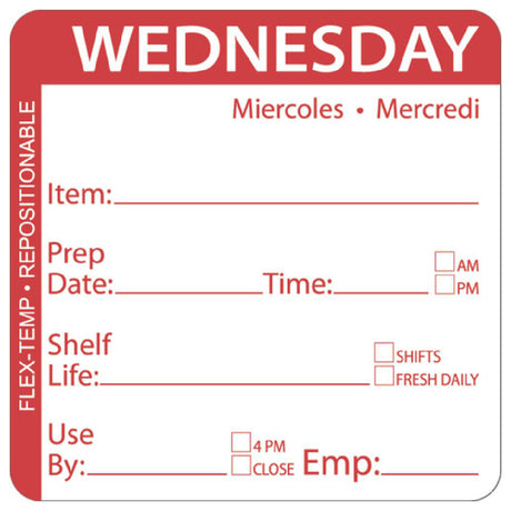 Hubert 59250 - Flex-Temp Food Rotation Label, "Wednesday", 2" X 2"