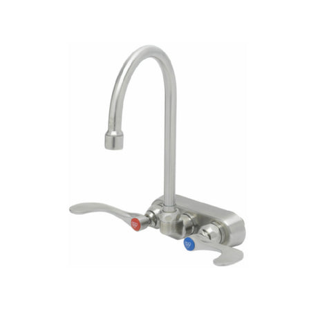 T&S Brass S-1146-04 EverSteel 4" Wall Mount Stainless Steel Mixing Faucet W/ Stainless Steel Swivel Gooseneck With 2.2 GPM Stainless Seel Aerator