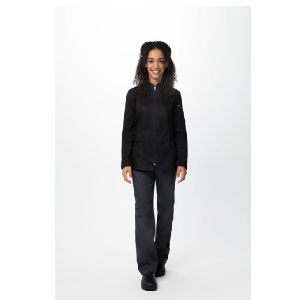 Chef Works CBZ02W-BLK-M Women's Nepal Chef Coat Raglan Long Sleeve Center Zipper