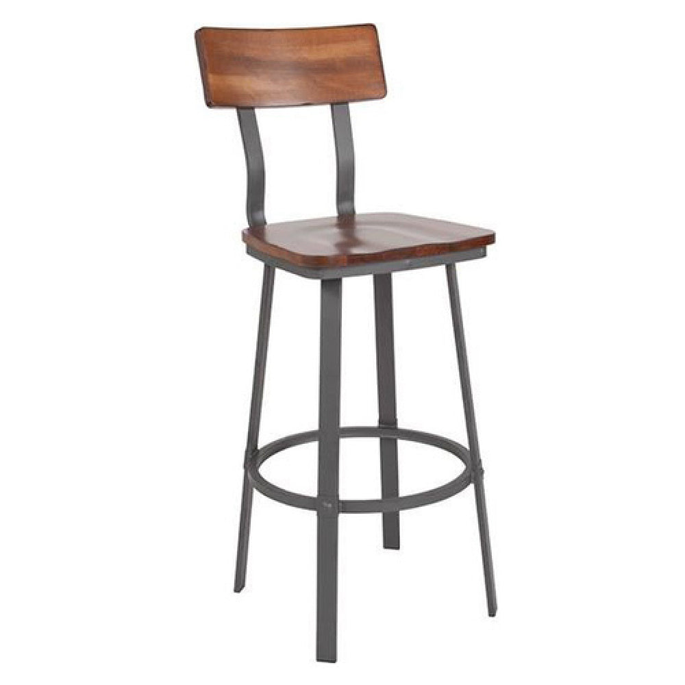 Flash Furniture XU-DG-60582B-GG Flint Series Restaurant Bar Stool Walnut Finish Rectangular Wood Back