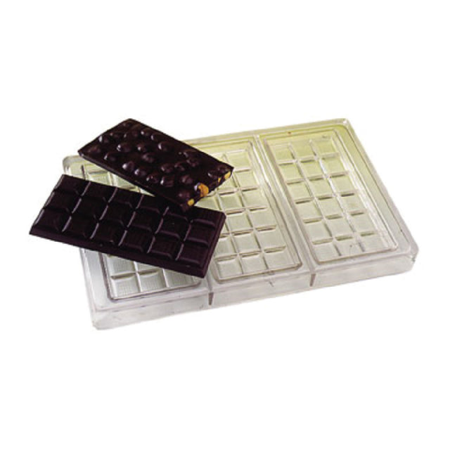 Matfer 380240 Chocolate Mold 3 Chocolate Bars With 18 Squares Each 6"L X 2-3/4"W X 1/3"H