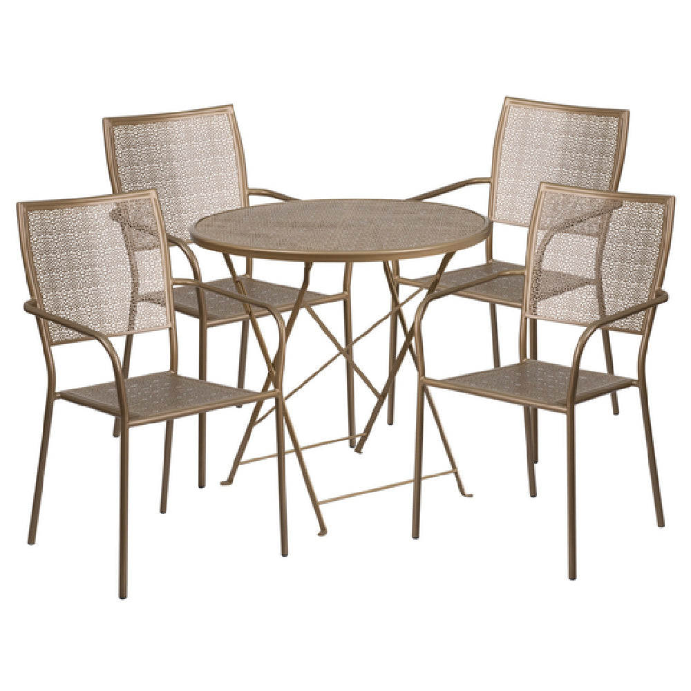 Flash Furniture CO-30RDF-02CHR4-GD-GG Patio Table Set Includes (1) Folding Table: 30" Dia. X 28"H