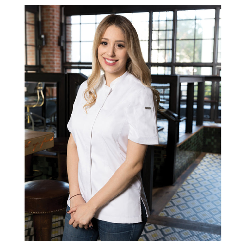 Chef Works CES02W-WHT-M Women's Roxby V-Series Chef Coat Single-breasted Short Sleeves