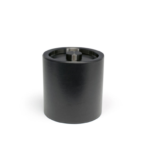 FOH RIB025BKL21 3.5qt Round London Ice Bucket Black With Brushed Stainless Lid